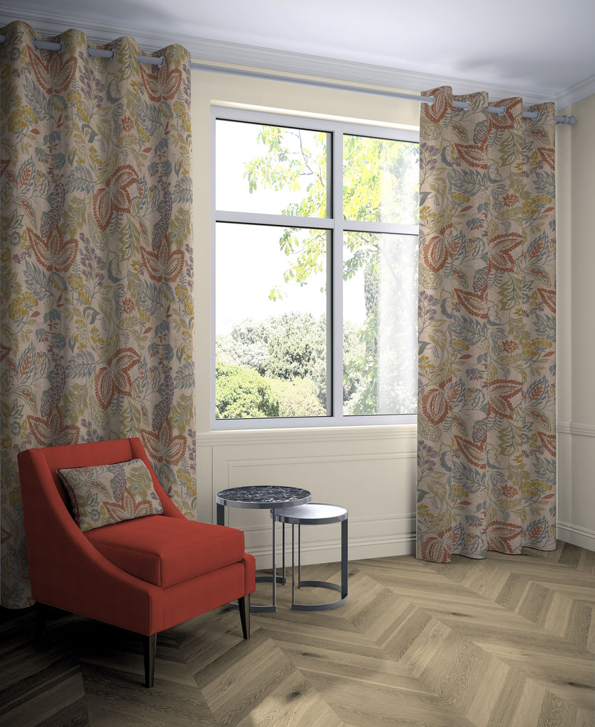 McAlister Textiles Florista Terracotta, Sage Green and Blue Floral Curtains Tailored Curtains 