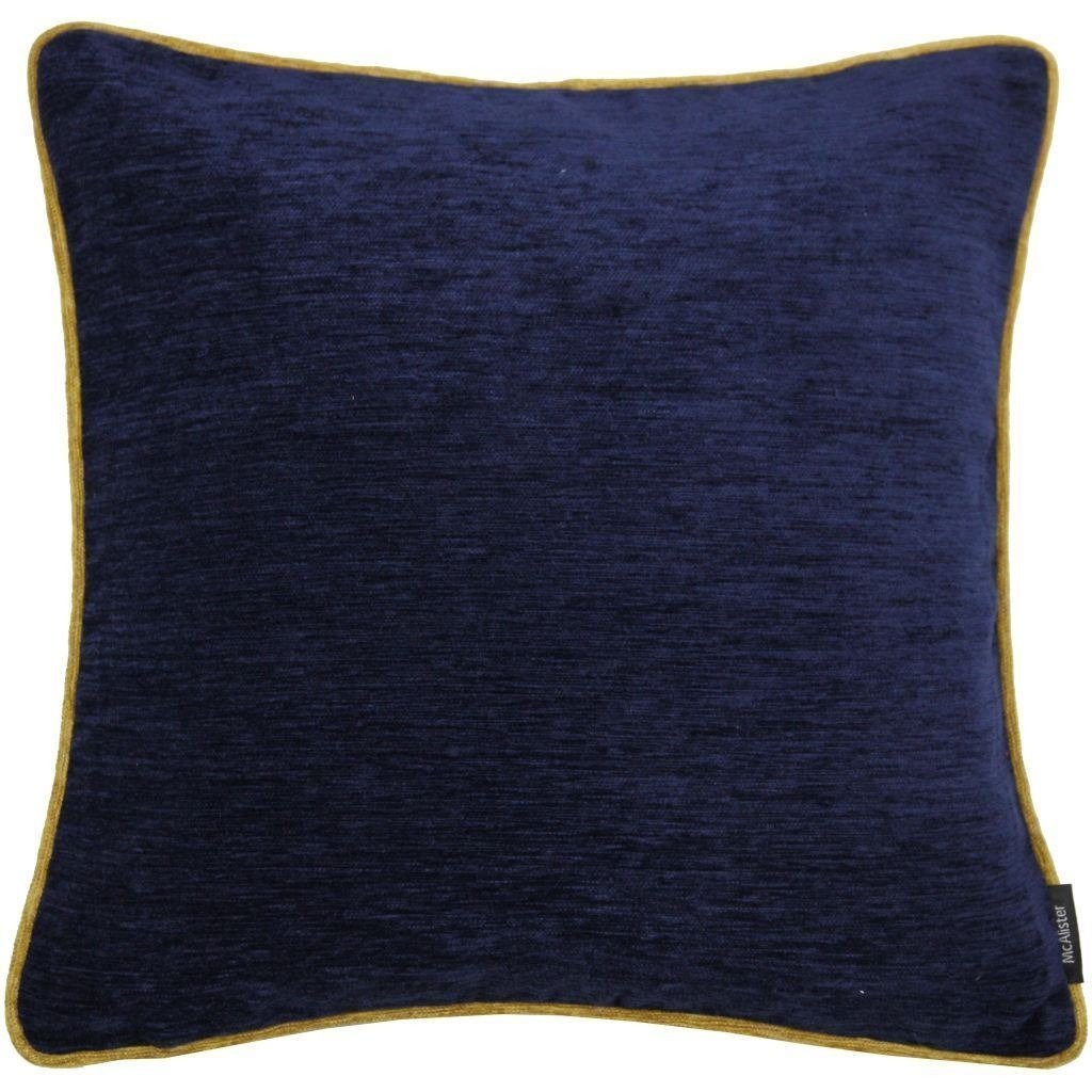 McAlister Textiles Alston Chenille Navy Blue + Yellow Cushion Cushions and Covers Cover Only 43cm x 43cm 