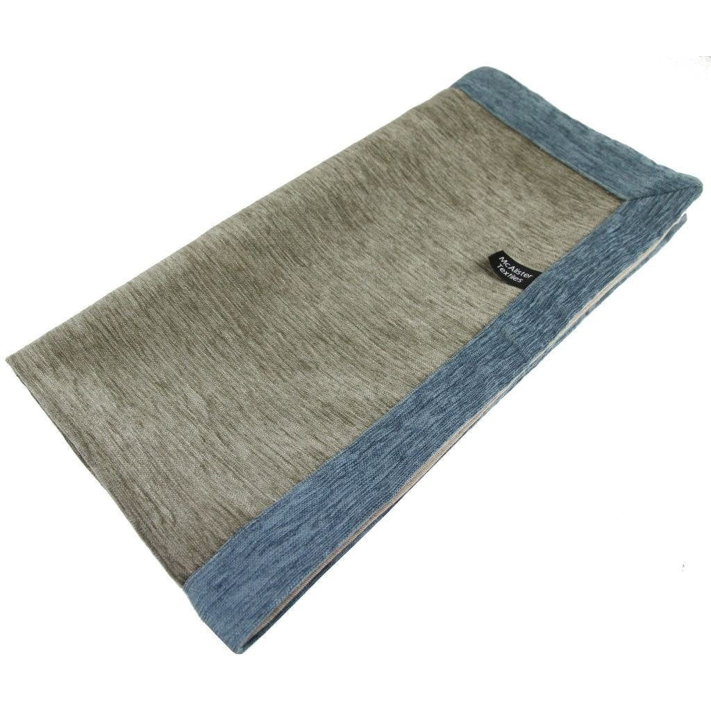 McAlister Textiles Alston Chenille Beige + Blue Throws & Runners Throws and Runners Regular (130cm x 200cm) 