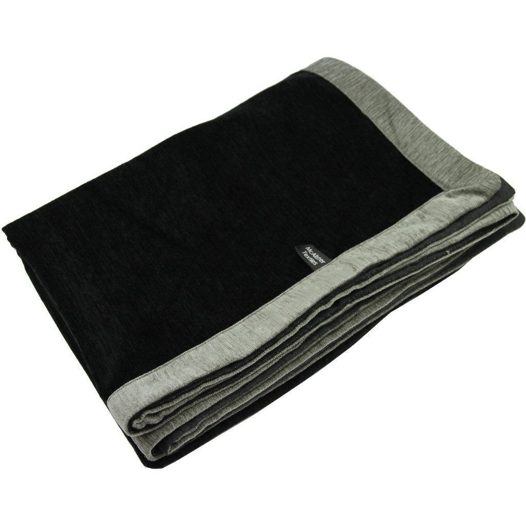 McAlister Textiles Alston Chenille Black + Grey Throws & Runners Throws and Runners Regular (130cm x 200cm) 
