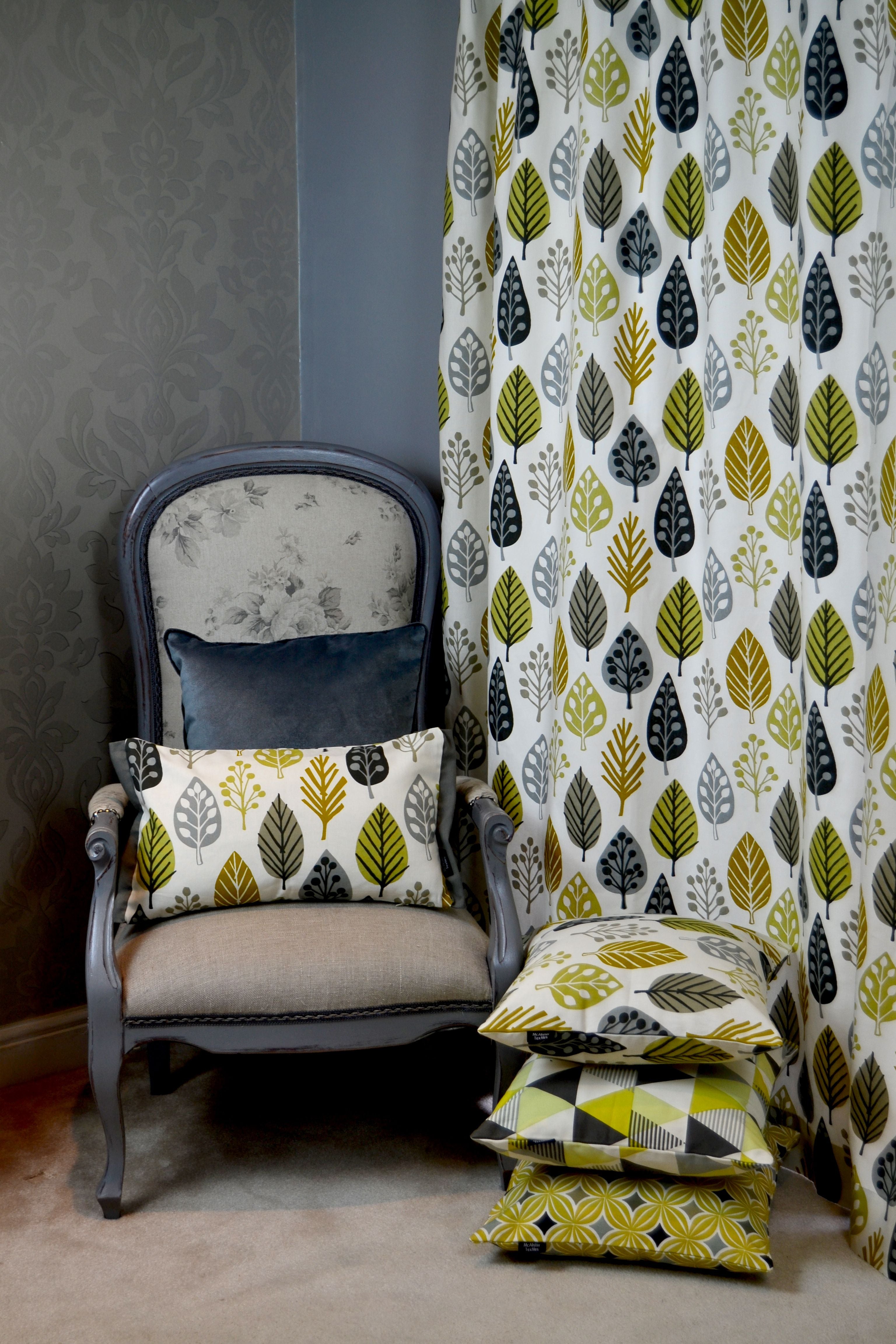 McAlister Textiles Magda Ochre Yellow and Grey FR Curtains Tailored Curtains