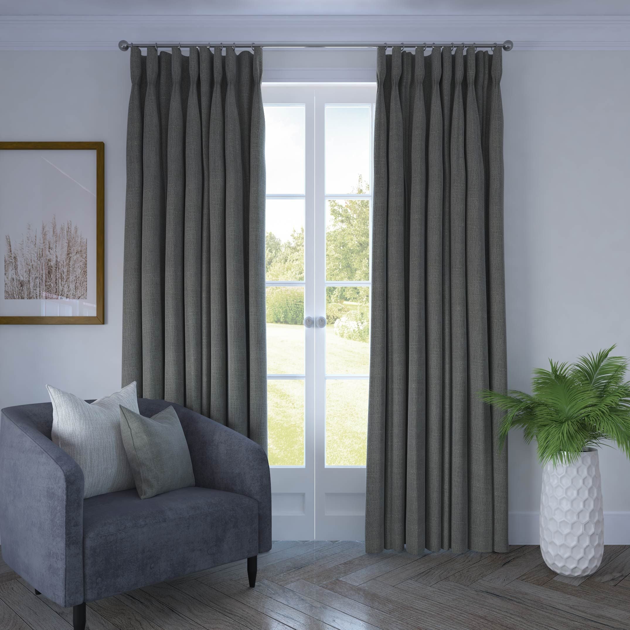Linea Grey Textured Curtains