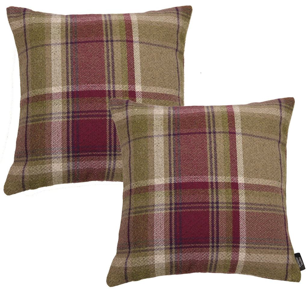 McAlister Textiles Heritage Purple + Green Tartan 43cm x 43cm Cushion Sets Cushions and Covers Cushion Covers Set of 2 