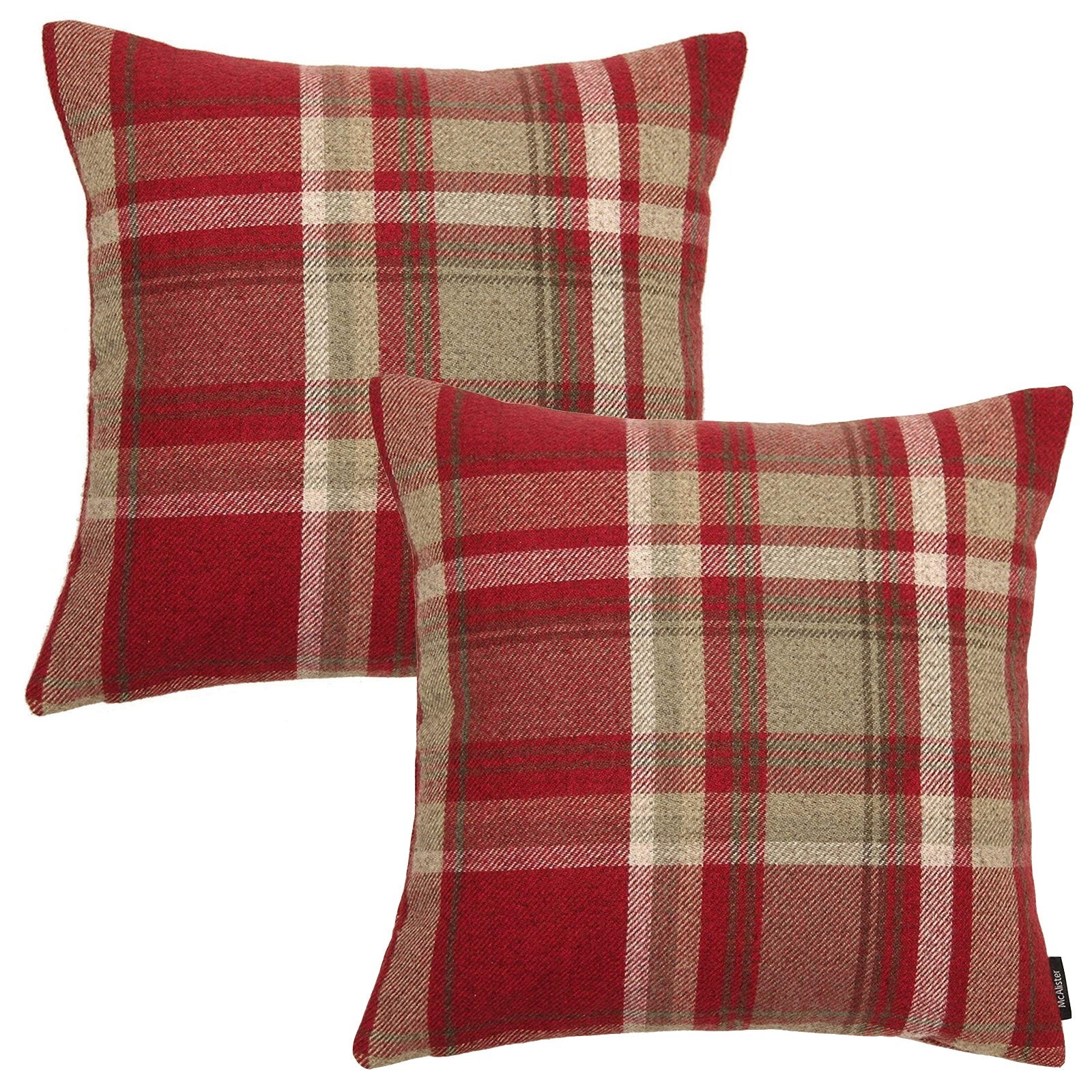 McAlister Textiles Heritage Red + White Tartan 43cm x 43cm Cushion Sets Cushions and Covers Cushion Covers Set of 2 