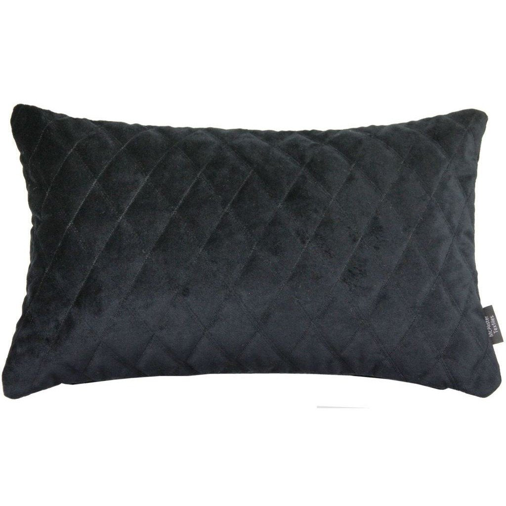 McAlister Textiles Diamond Quilted Black Velvet Pillow Pillow Cover Only 50cm x 30cm 