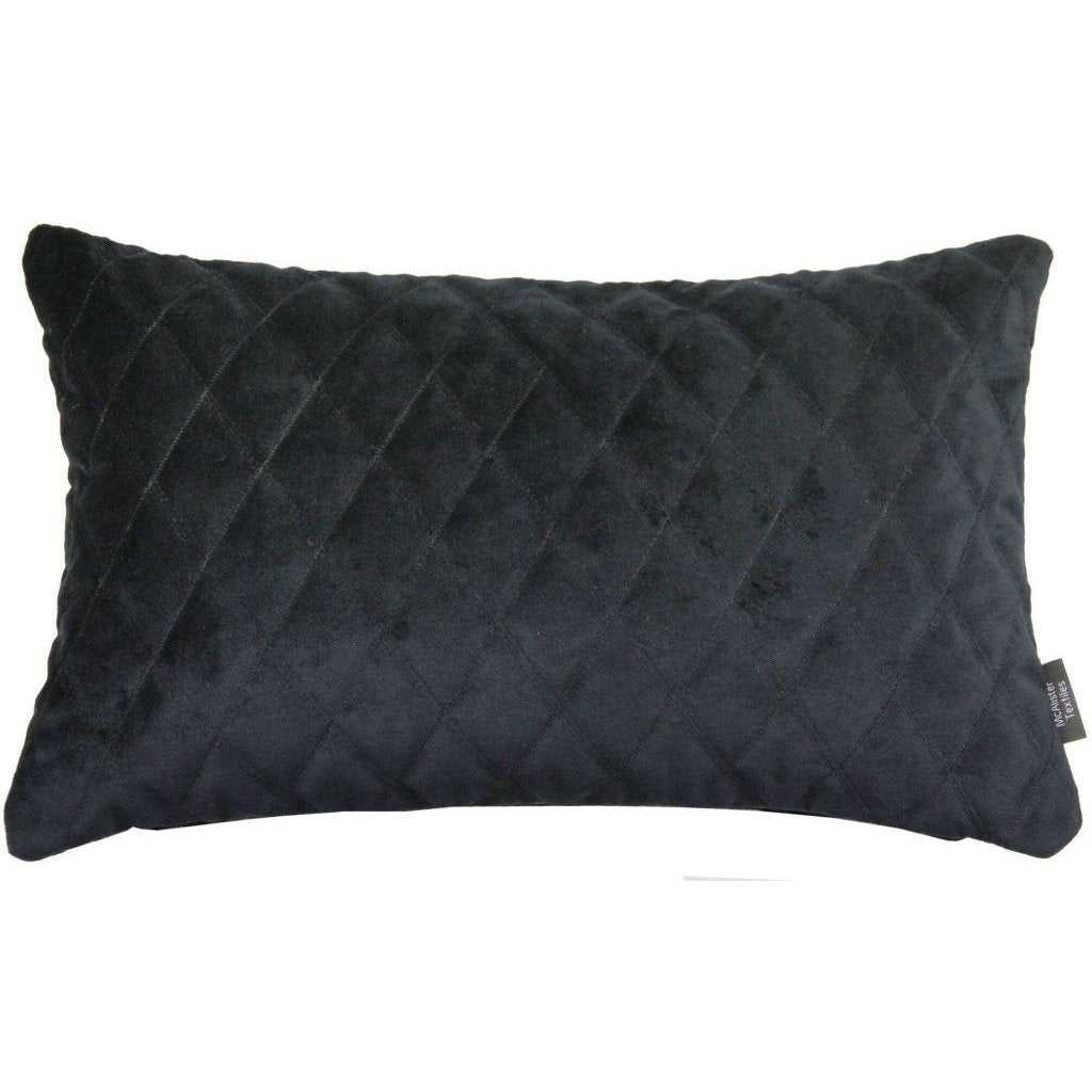 McAlister Textiles Diamond Quilted Black Velvet Cushion Cushions and Covers Cover Only 50cm x 30cm 
