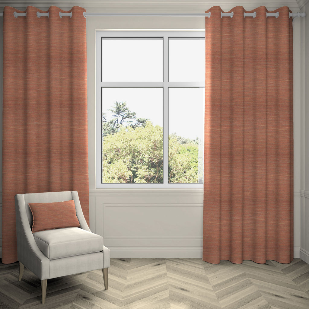 McAlister Textiles Hamleton Terracotta Textured Plain Curtains Tailored Curtains 116cm(w) x 137cm(d) (46" x 54") 