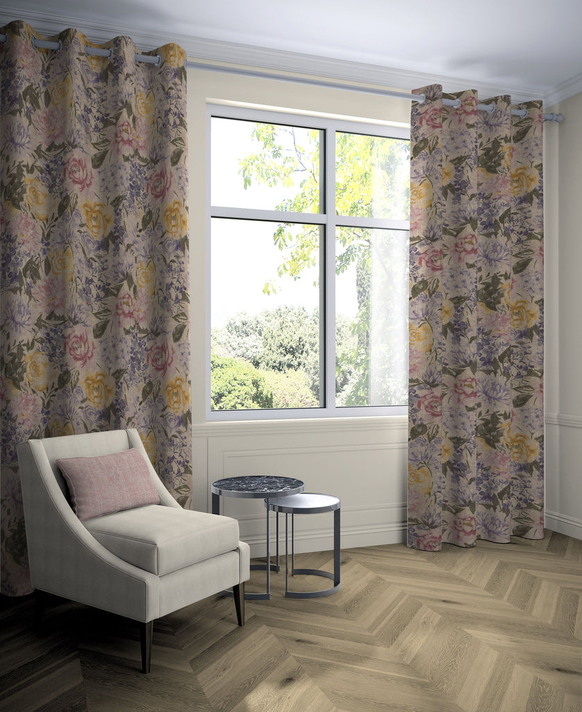 Blooma Purple, Pink and Ochre Floral Curtains