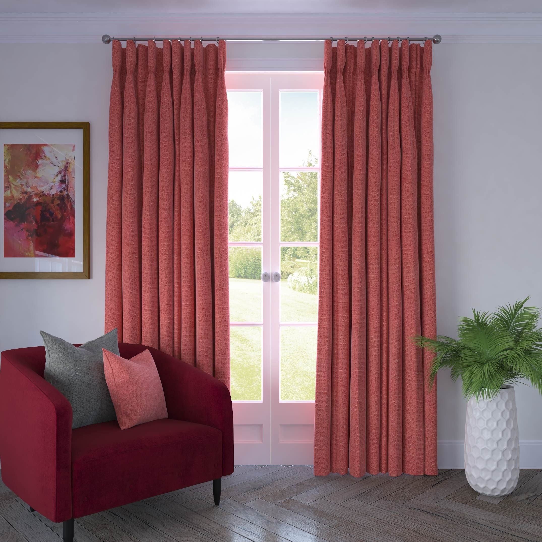Linea Red Textured Curtains