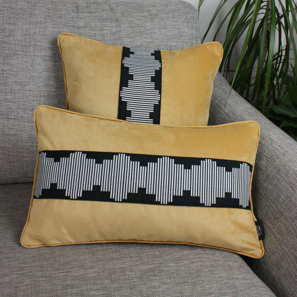 McAlister Textiles Maya Striped Ochre Yellow Velvet Cushion Cushions and Covers 