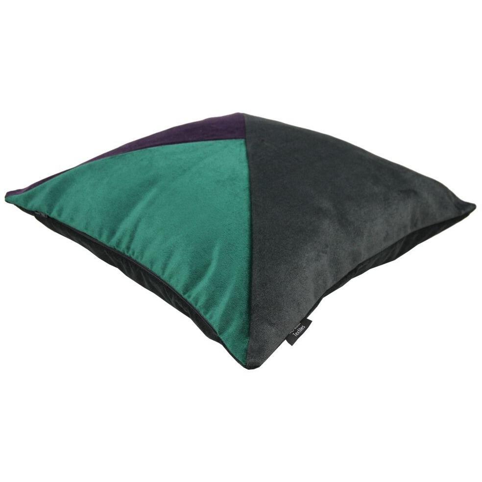 McAlister Textiles Diagonal Patchwork Velvet Purple, Green + Grey Cushion Cushions and Covers 