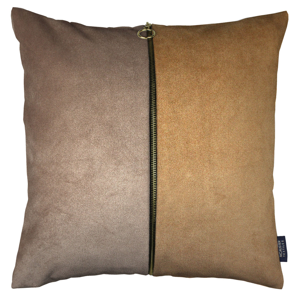 McAlister Textiles Decorative Zip Caramel + Brown Velvet Cushion Cushions and Covers Cover Only 43cm x 43cm 
