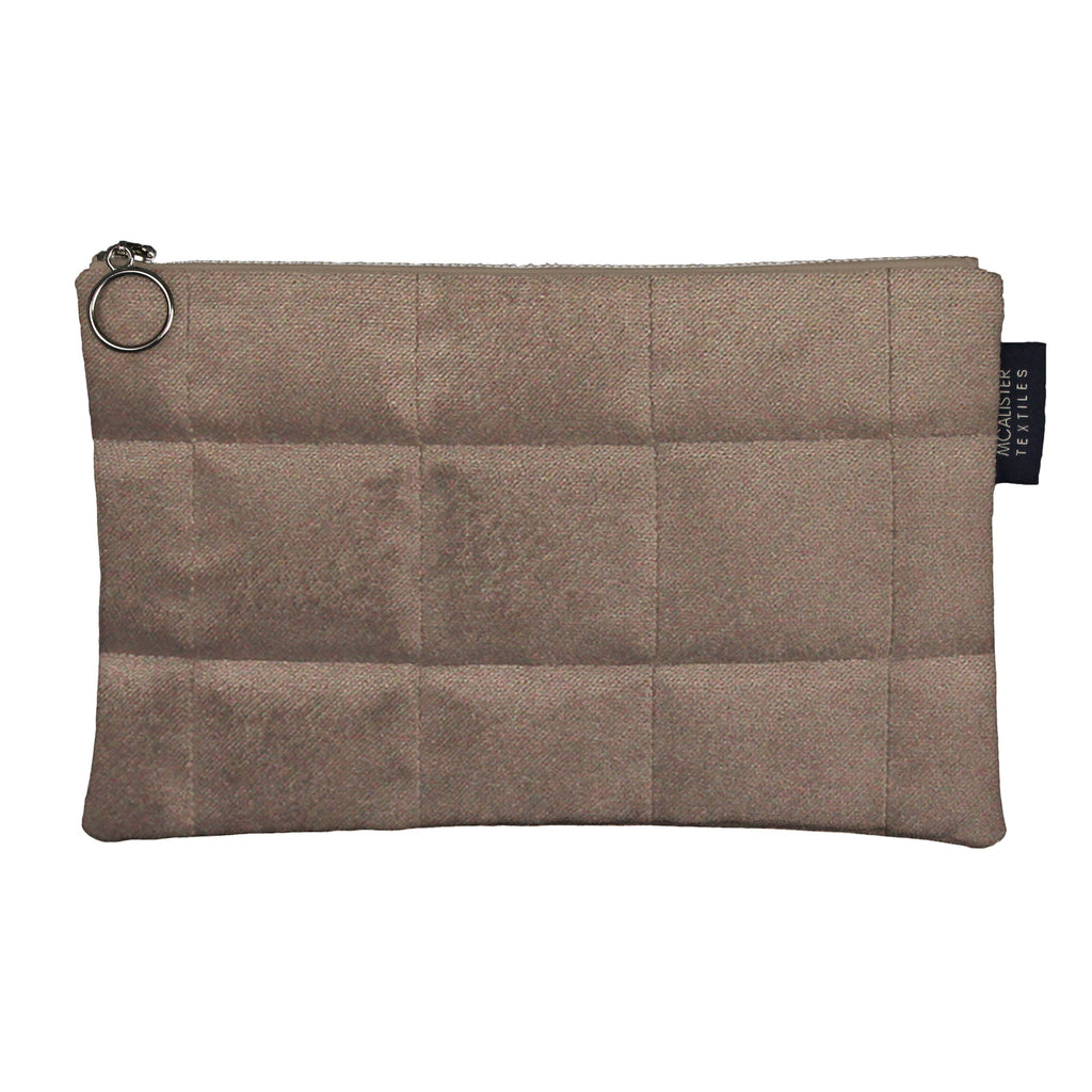 McAlister Textiles Square Pattern Mocha Velvet Makeup Bag - Large Clutch Bag 