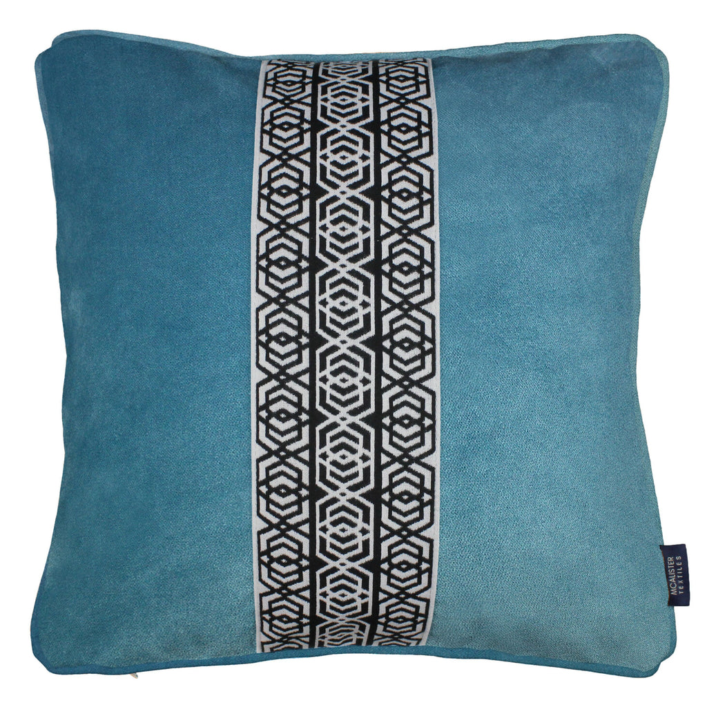 McAlister Textiles Coba Striped Duck Egg Blue Velvet Cushion Cushions and Covers Polyester Filler 43cm x 43cm 