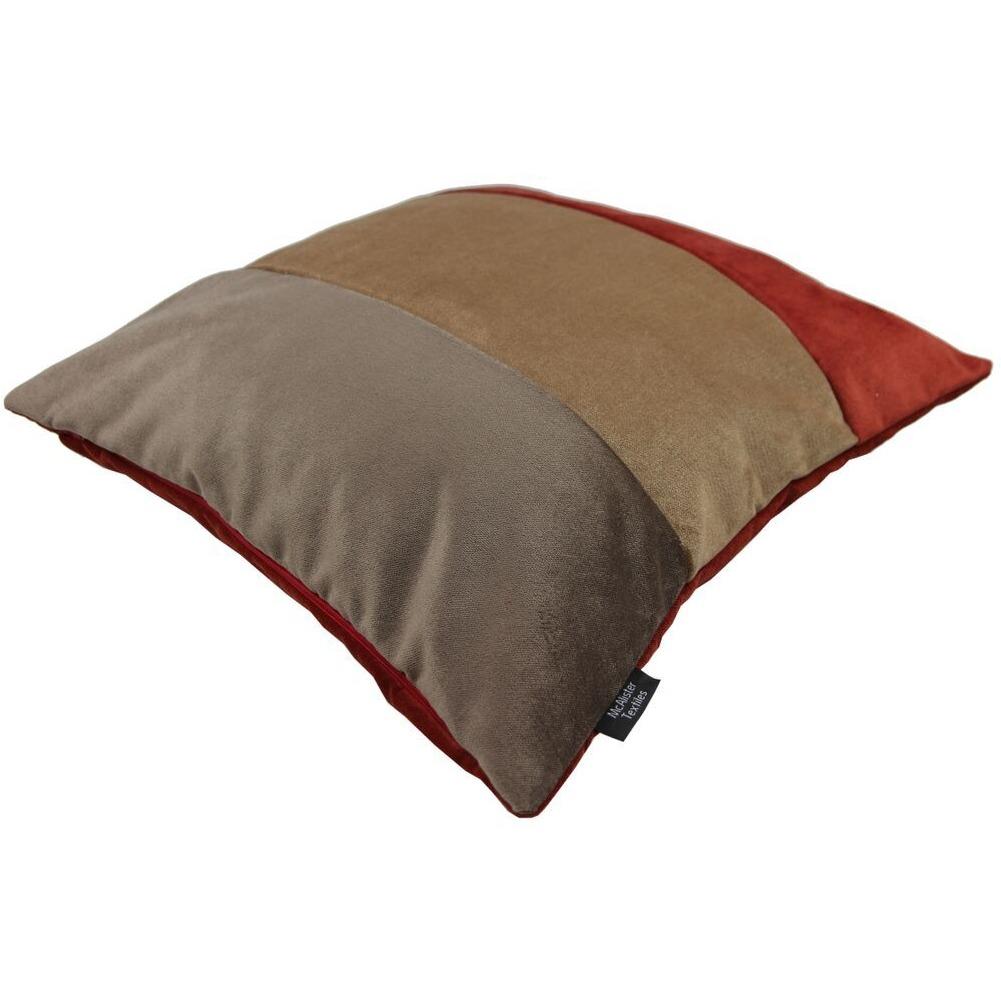 McAlister Textiles Straight Patchwork Velvet Brown, Gold + Red Cushion Cushions and Covers 