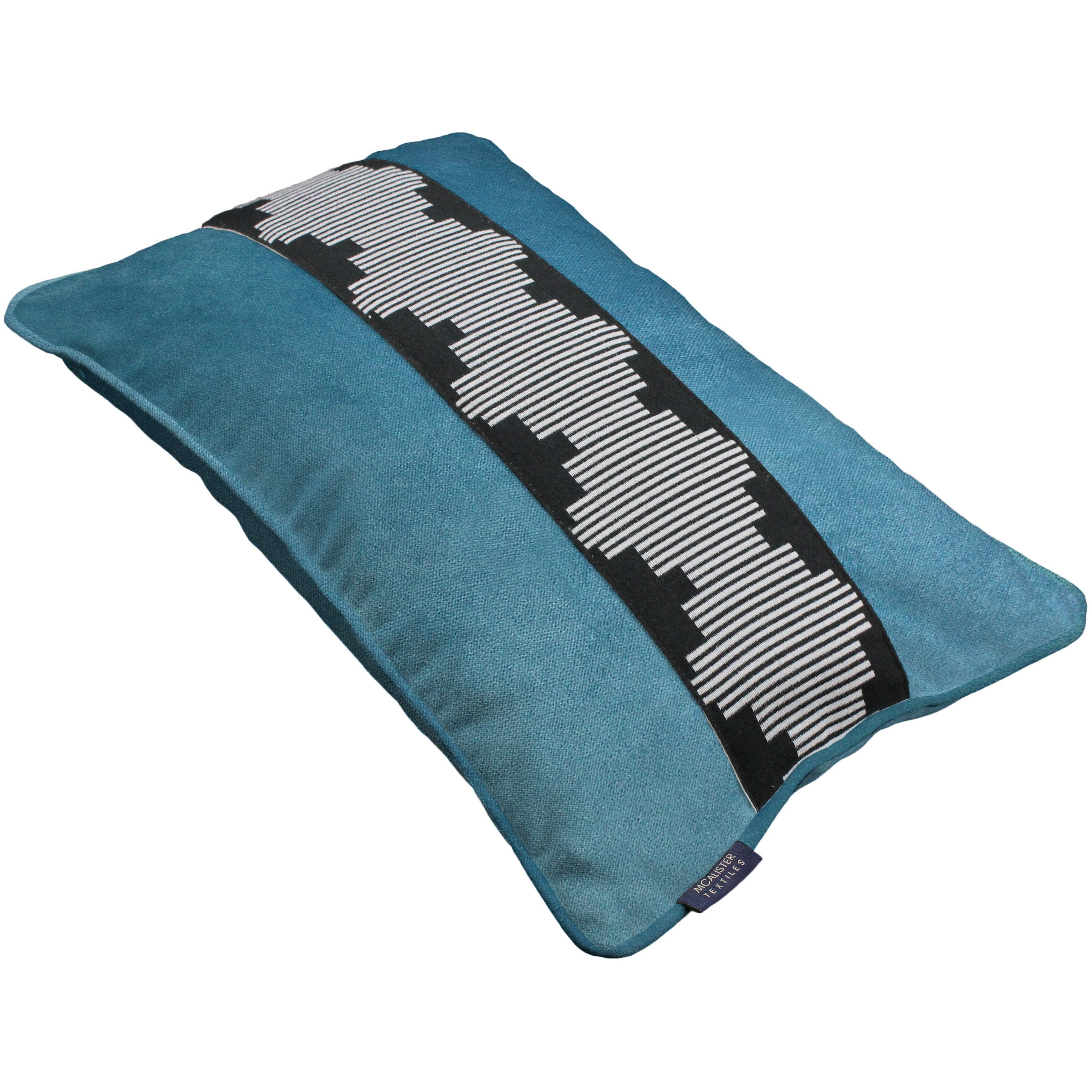 McAlister Textiles Maya Striped Duck Egg Blue Velvet Cushion Cushions and Covers 