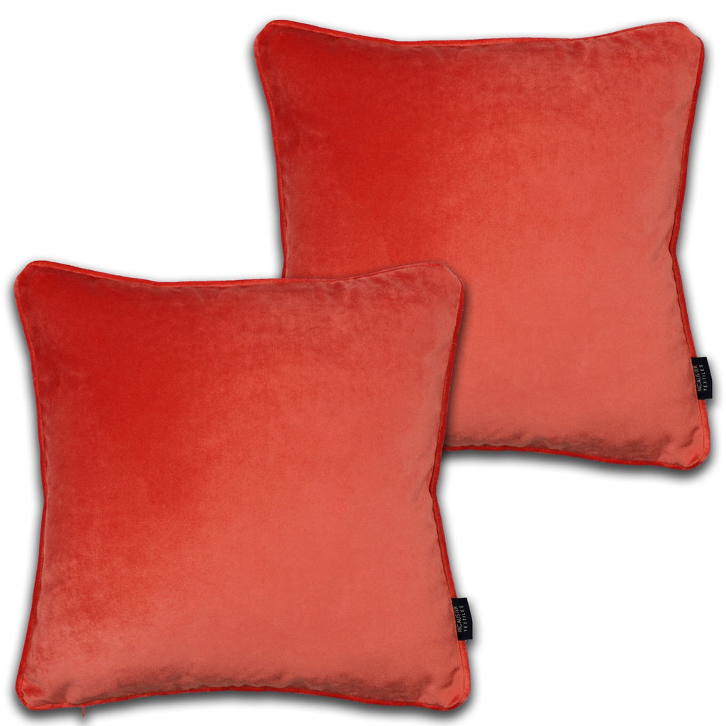 McAlister Textiles Matt Coral Pink Velvet 43cm x 43cm Cushion Sets Cushions and Covers Cushion Covers Set of 2