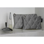 Load image into Gallery viewer, McAlister Textiles Diamond Pattern Silver Velvet Makeup Bag Set Clutch Bag 
