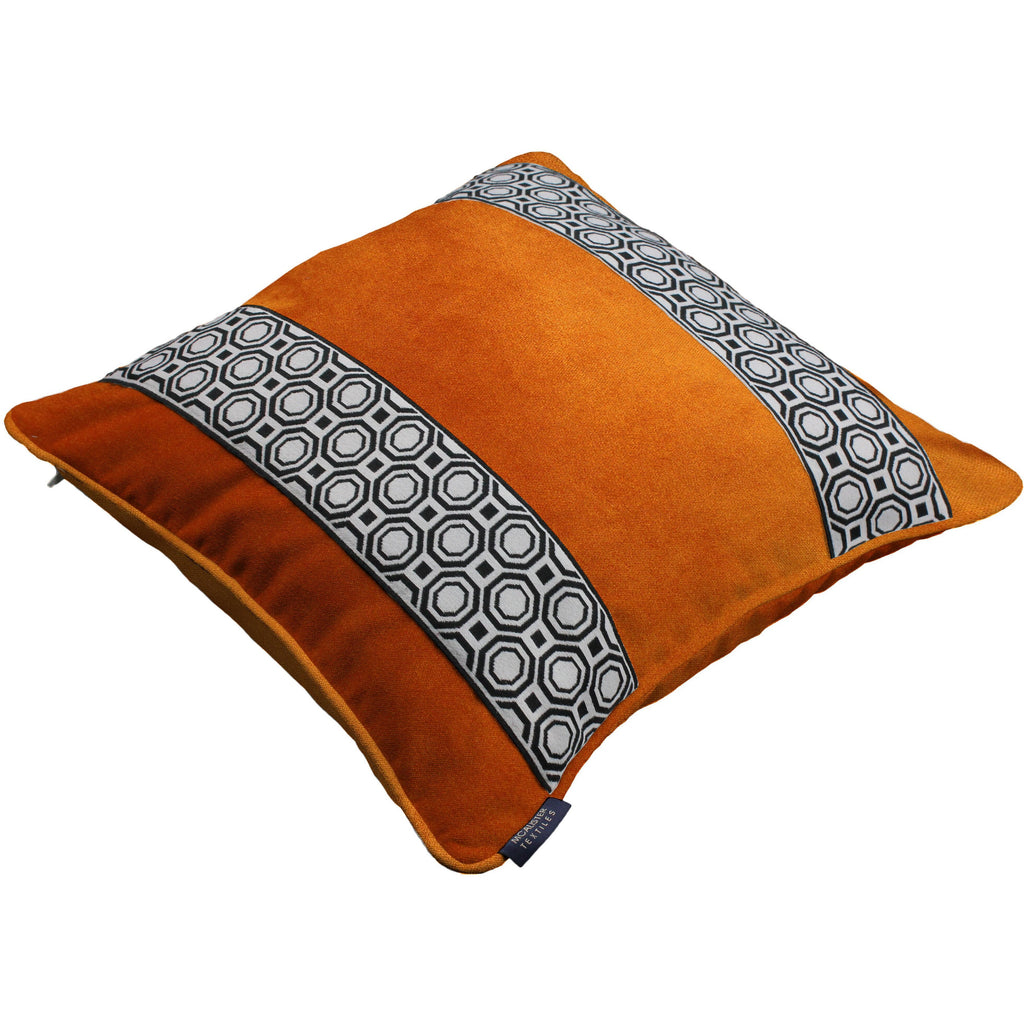 McAlister Textiles Cancun Striped Burnt Orange Velvet Cushion Cushions and Covers 