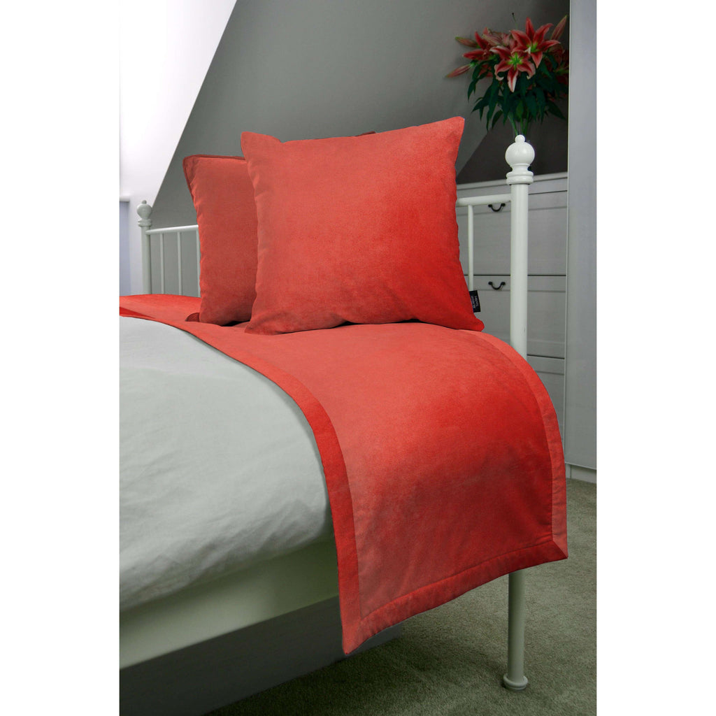 McAlister Textiles Matt Coral Pink Velvet Bedding Set Bedding Set Runner (50x240cm) + 2x Cushion Covers 