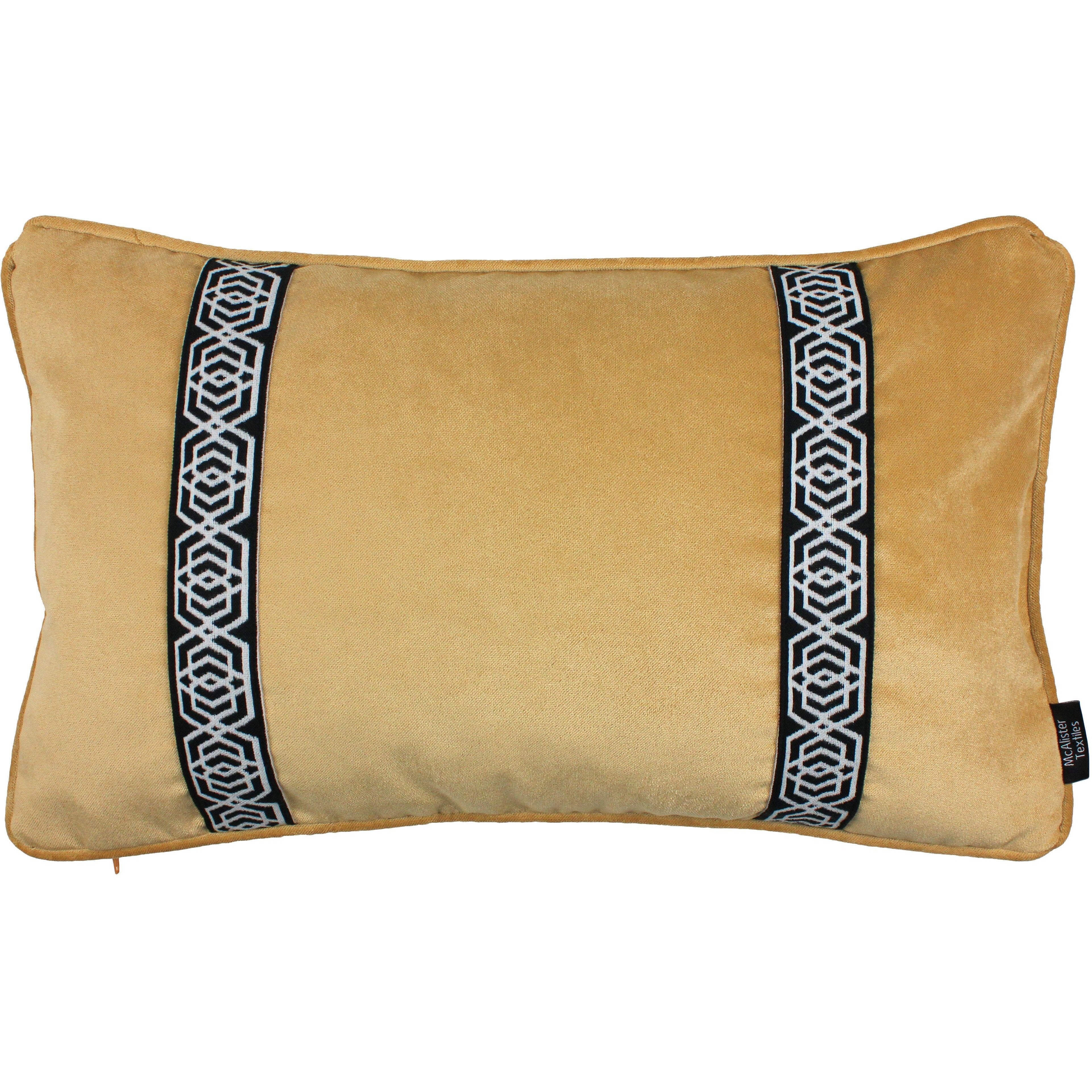 McAlister Textiles Coba Striped Ochre Yellow Velvet Cushion Cushions and Covers Cover Only 50cm x 30cm 