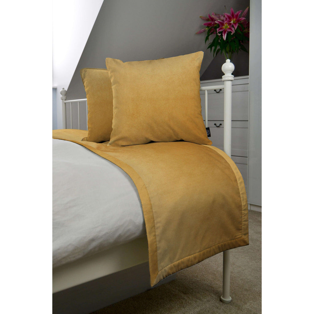 McAlister Textiles Matt Ochre Yellow Velvet Bedding Set Bedding Set Runner (50x240cm) + 2x Cushion Covers 