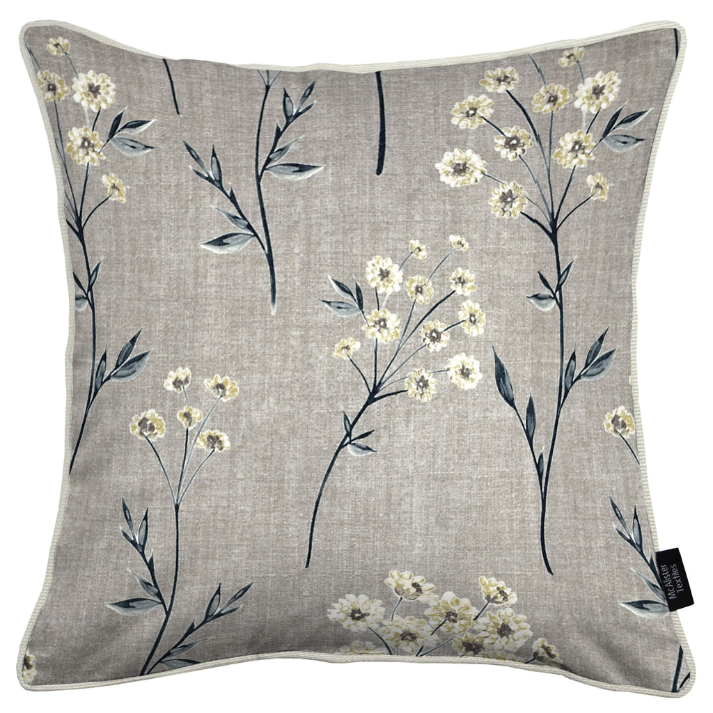 McAlister Textiles Meadow Soft Grey Floral Cotton Print Cushions Cushions and Covers Cover Only 43cm x 43cm 