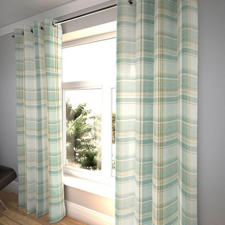 McAlister Textiles Heritage Duck Egg Blue Tartan Curtains Tailored Curtains 116cm(w) x 182cm(d) (46" x 72") 