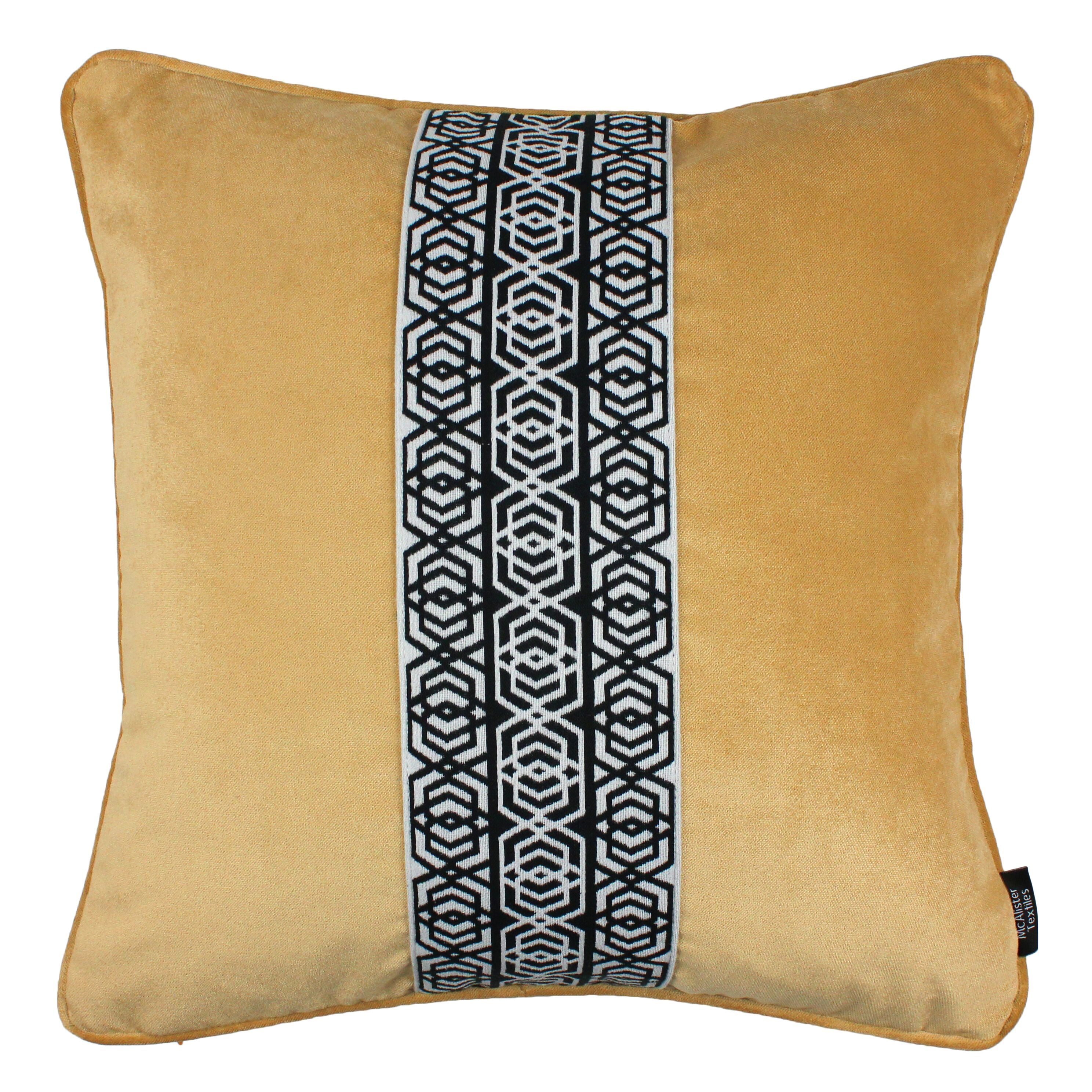 McAlister Textiles Coba Striped Ochre Yellow Velvet Cushion Cushions and Covers Polyester Filler 43cm x 43cm 