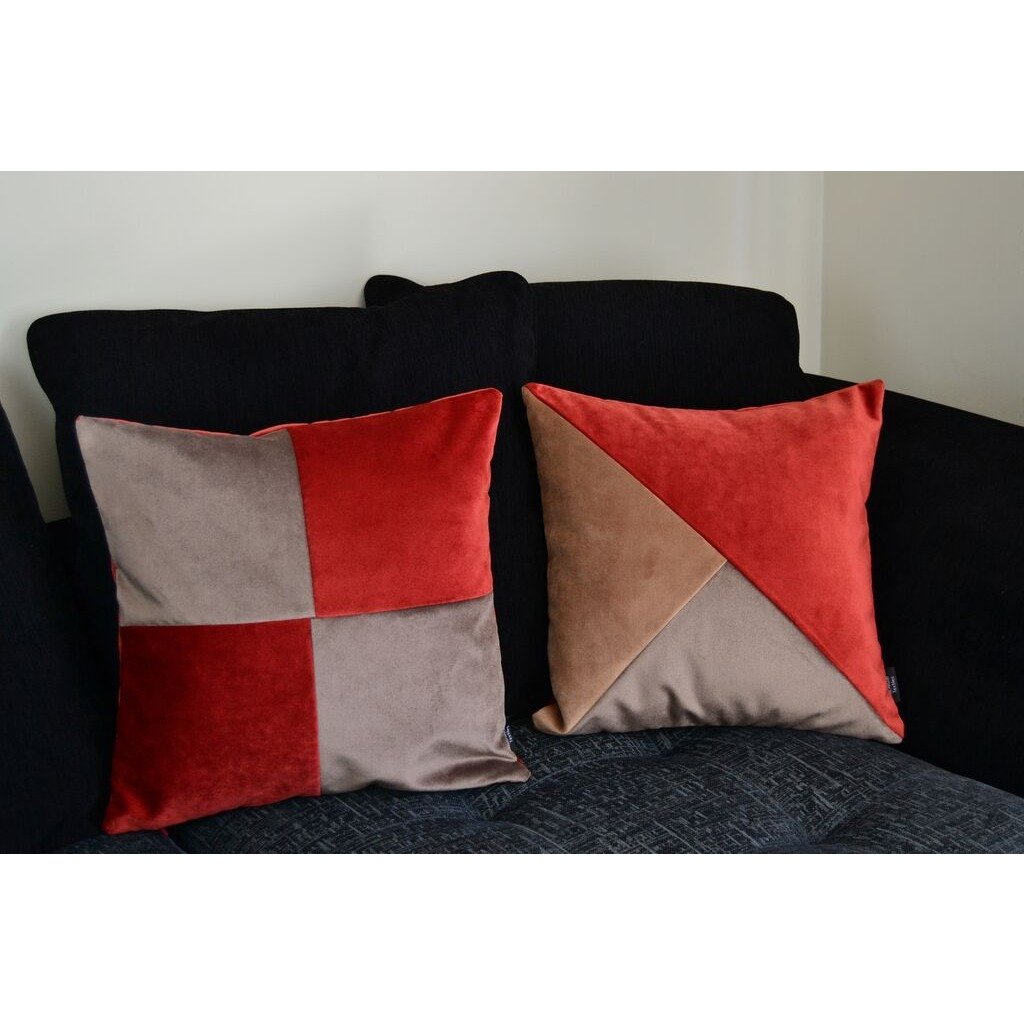 McAlister Textiles Square Patchwork Velvet Gold + Red Cushion Cushions and Covers 