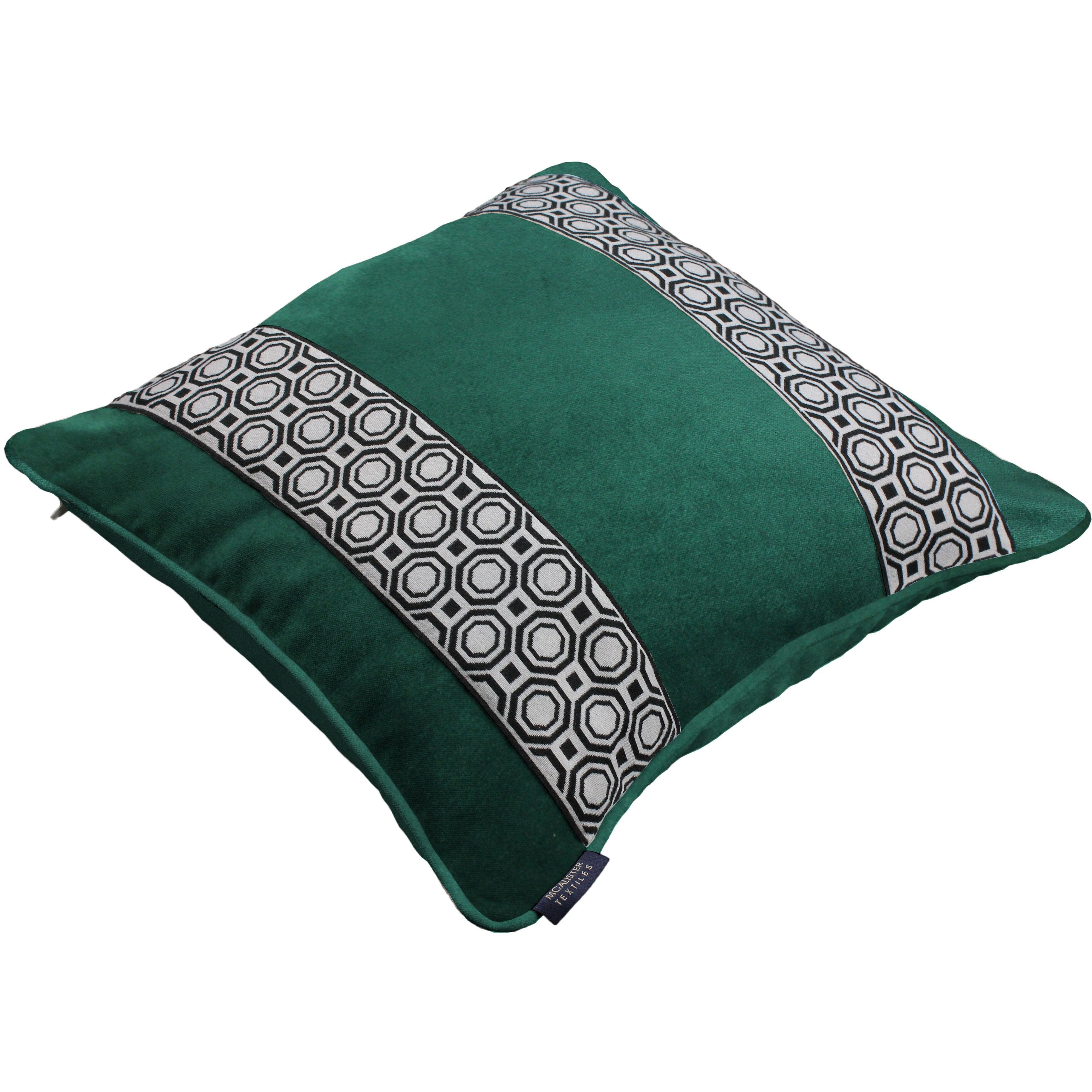 McAlister Textiles Cancun Striped Emerald Green Velvet Cushion Cushions and Covers 