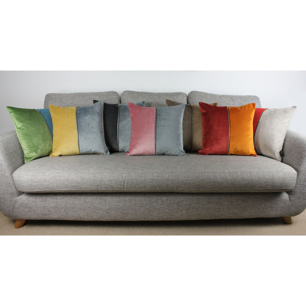 McAlister Textiles Decorative Zip Coral + Beige Velvet Cushion Cushions and Covers 