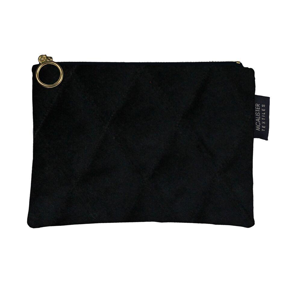 McAlister Textiles Diamond Pattern Black Velvet Makeup Bag Clutch Bag 