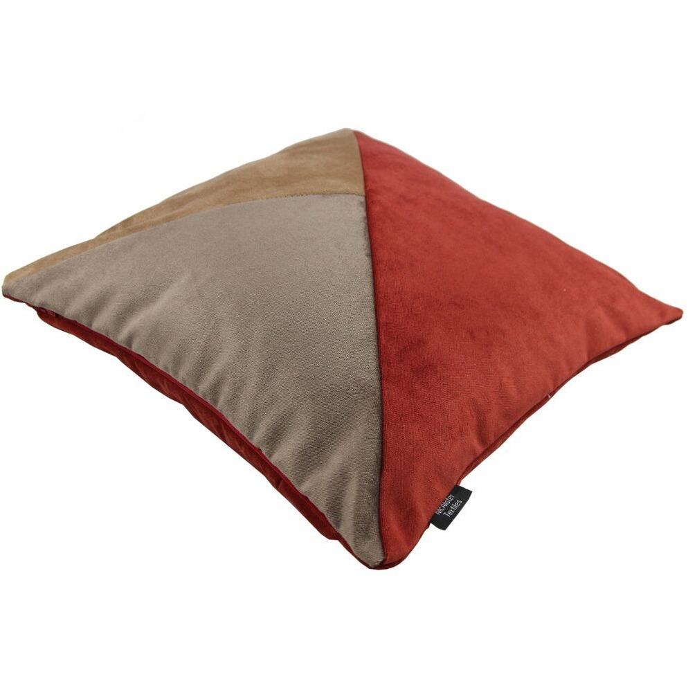 McAlister Textiles Diagonal Patchwork Velvet Brown, Gold + Red Cushion Cushions and Covers 