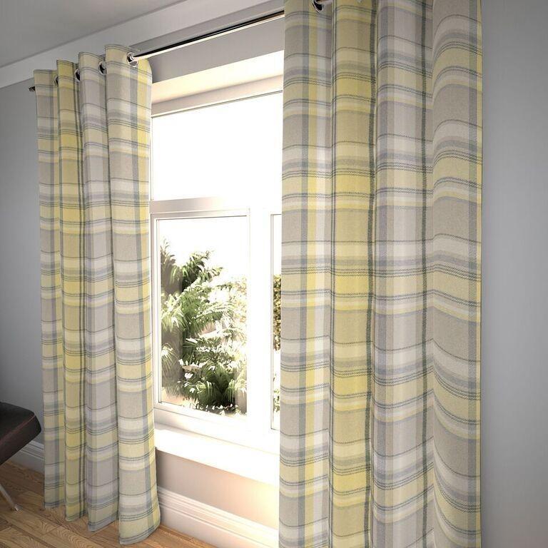 McAlister Textiles Heritage Yellow + Grey Tartan Curtains Tailored Curtains 116cm(w) x 182cm(d) (46" x 72") 
