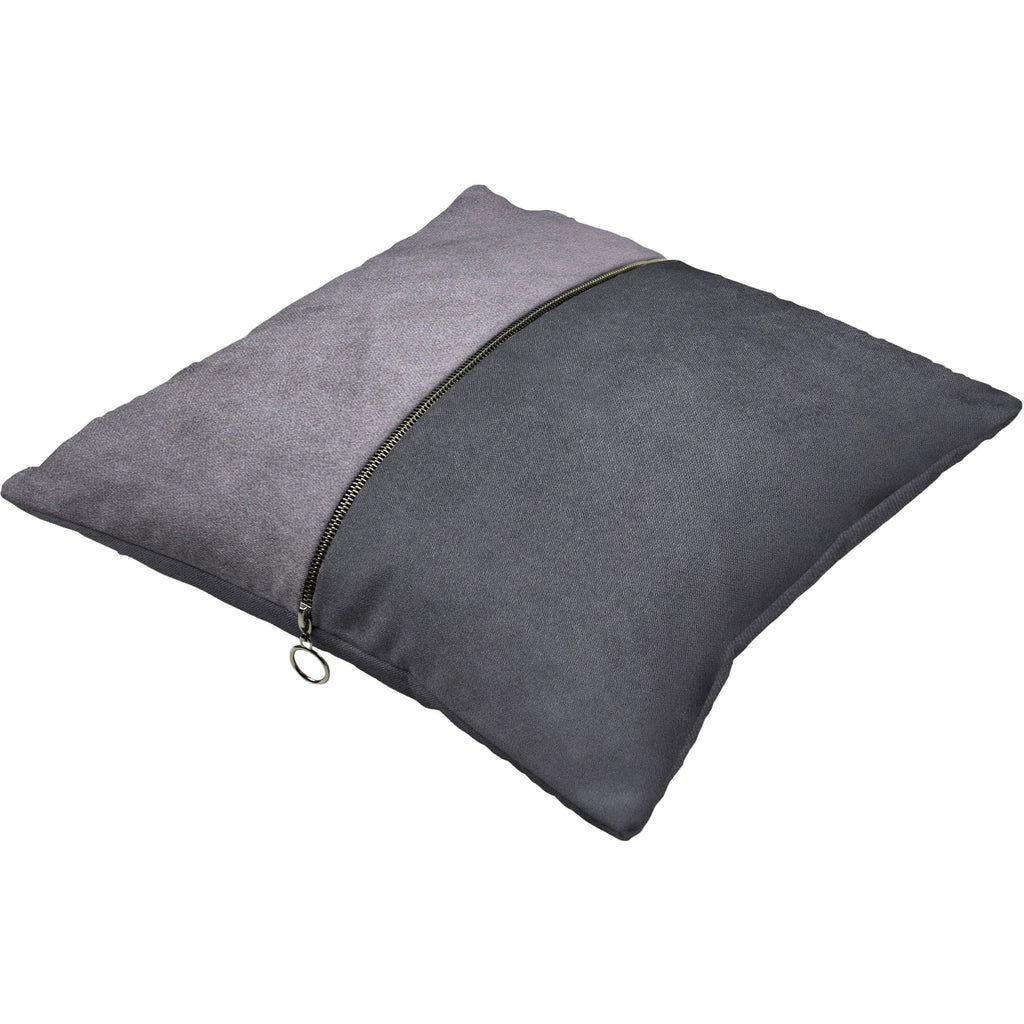 McAlister Textiles Decorative Zip Silver + Grey Velvet Cushion Cushions and Covers 