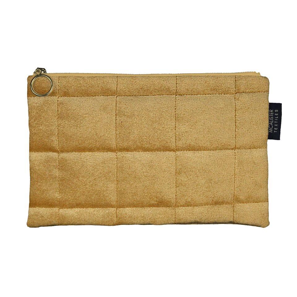 McAlister Textiles Square Pattern Yellow Velvet Makeup Bag - Large Clutch Bag 