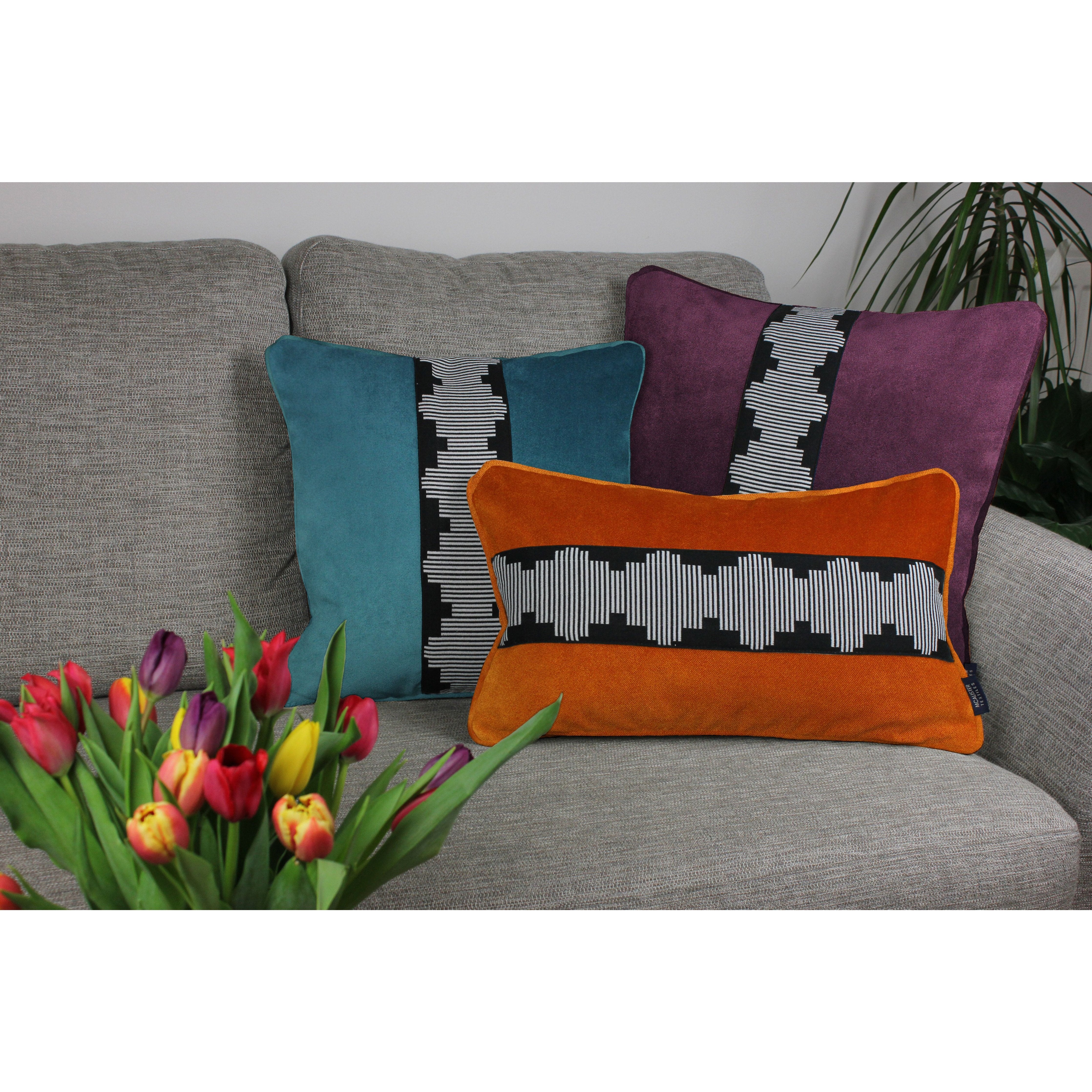 McAlister Textiles Maya Striped Aubergine Purple Velvet Cushion Cushions and Covers 