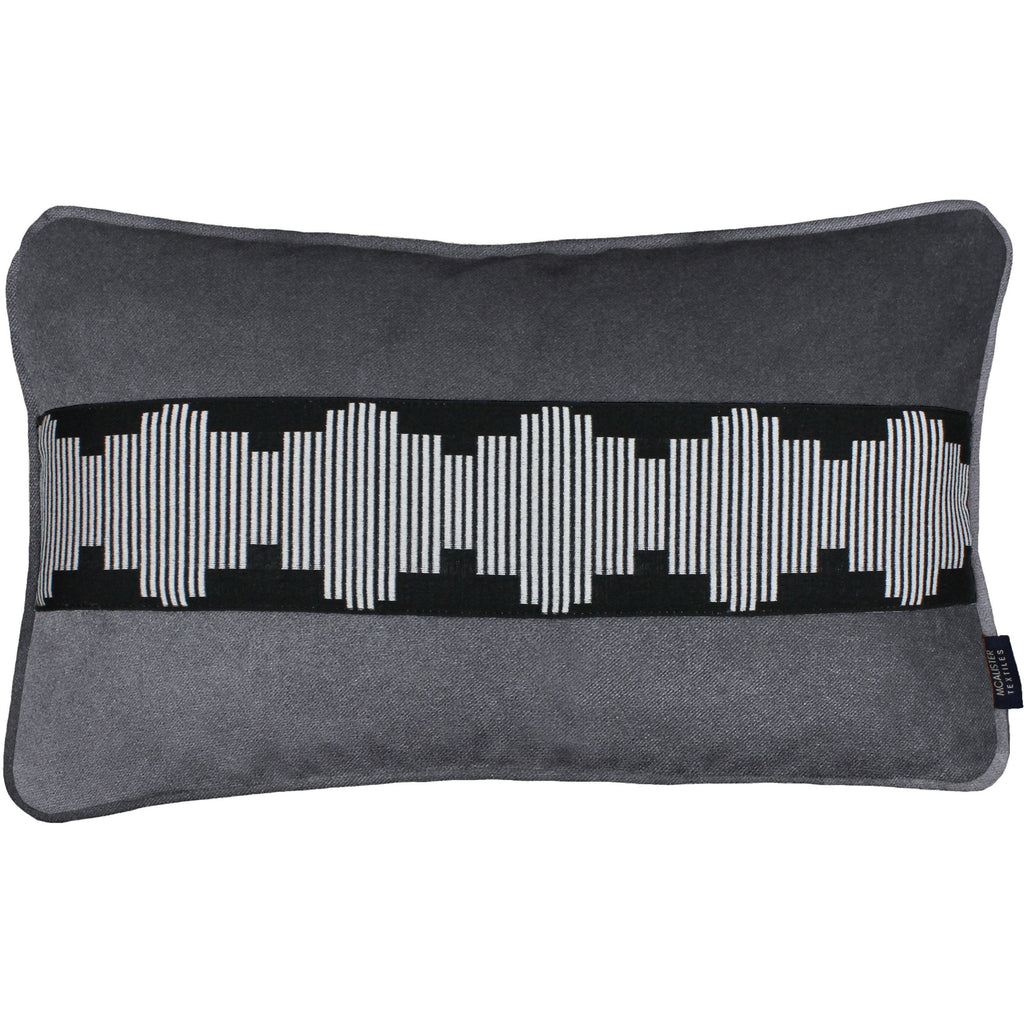 McAlister Textiles Maya Striped Charcoal Grey Velvet Cushion Cushions and Covers Cover Only 50cm x 30cm 