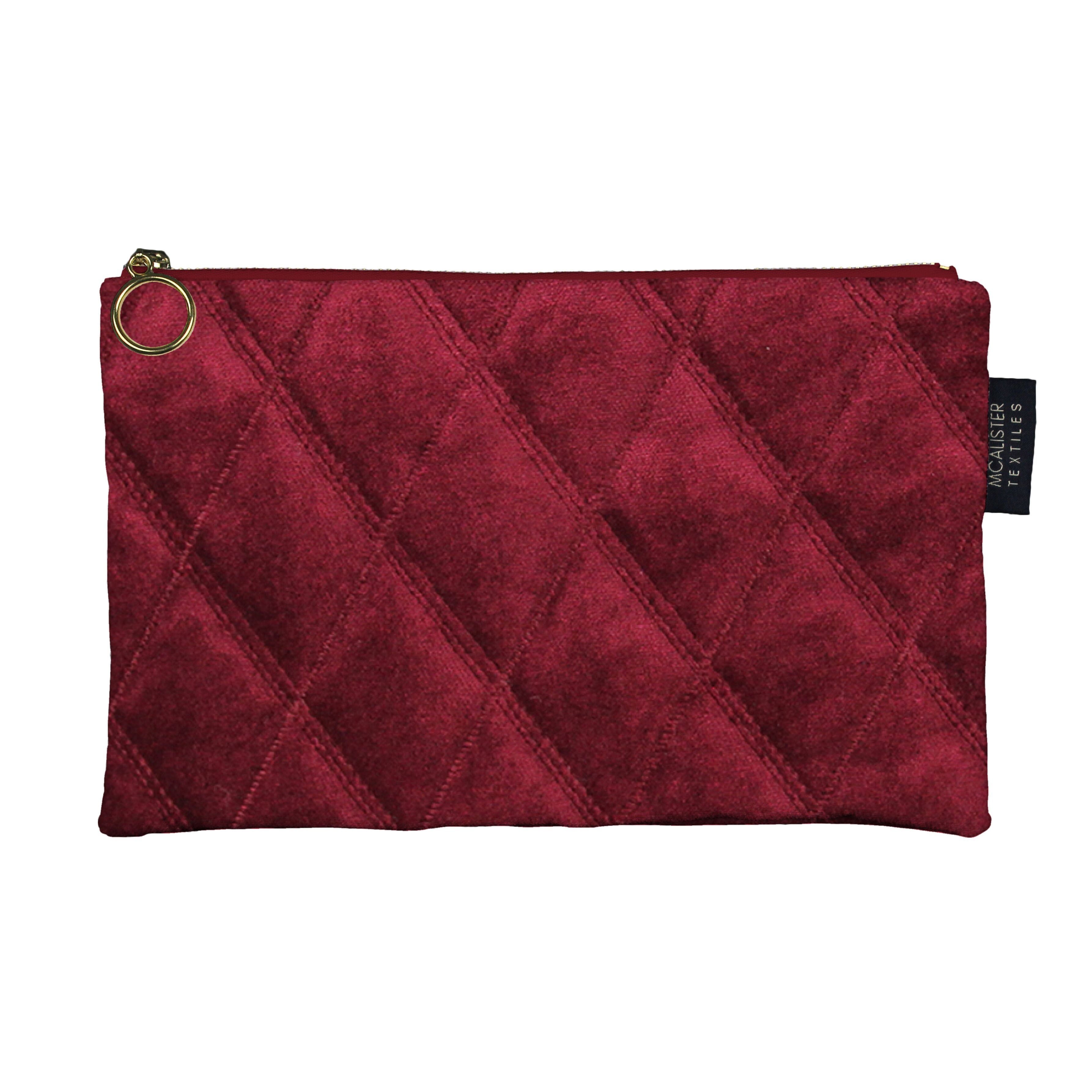 McAlister Textiles Diamond Pattern Red Velvet Makeup Bag - Large Clutch Bag 