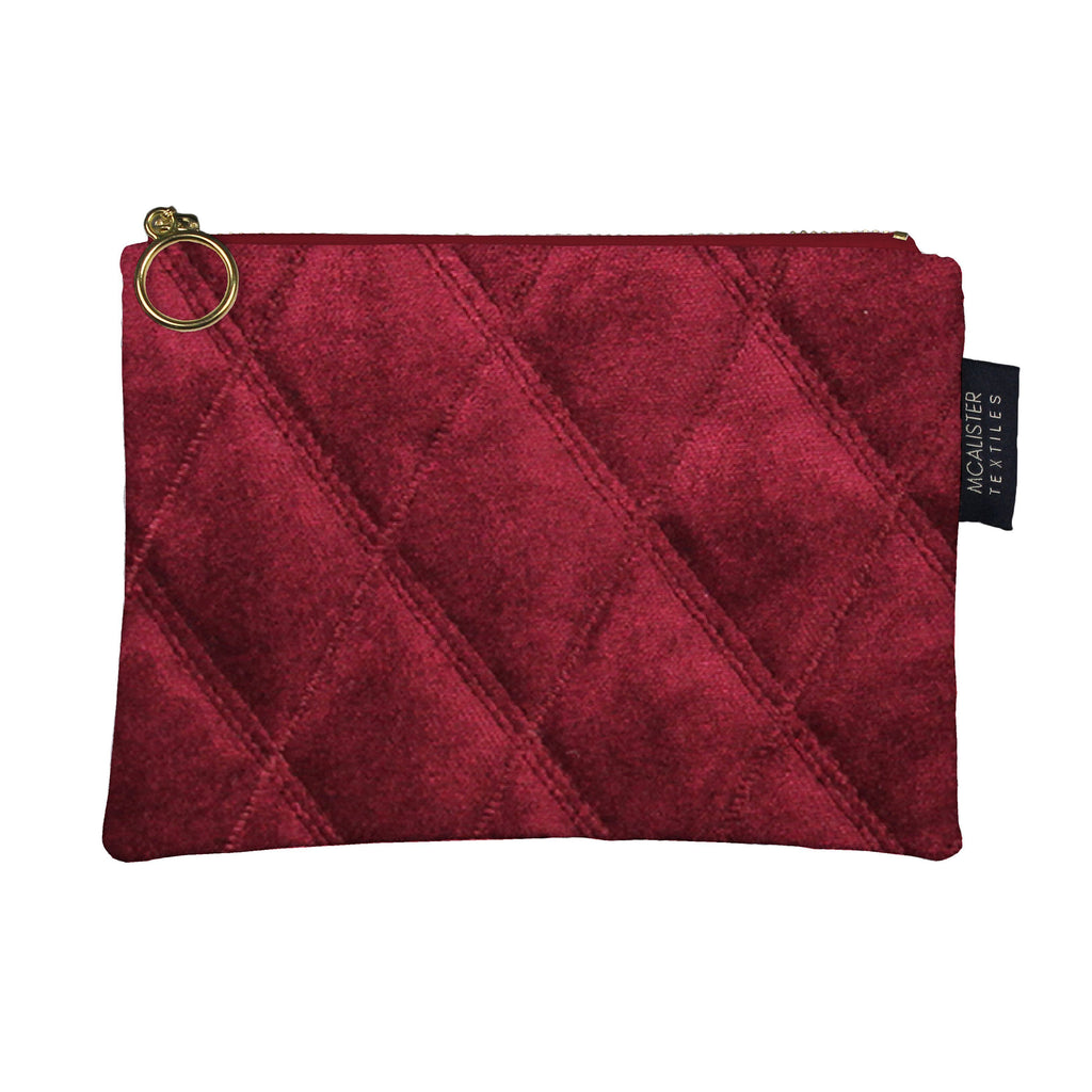 McAlister Textiles Diamond Pattern Red Velvet Makeup Bag Clutch Bag 