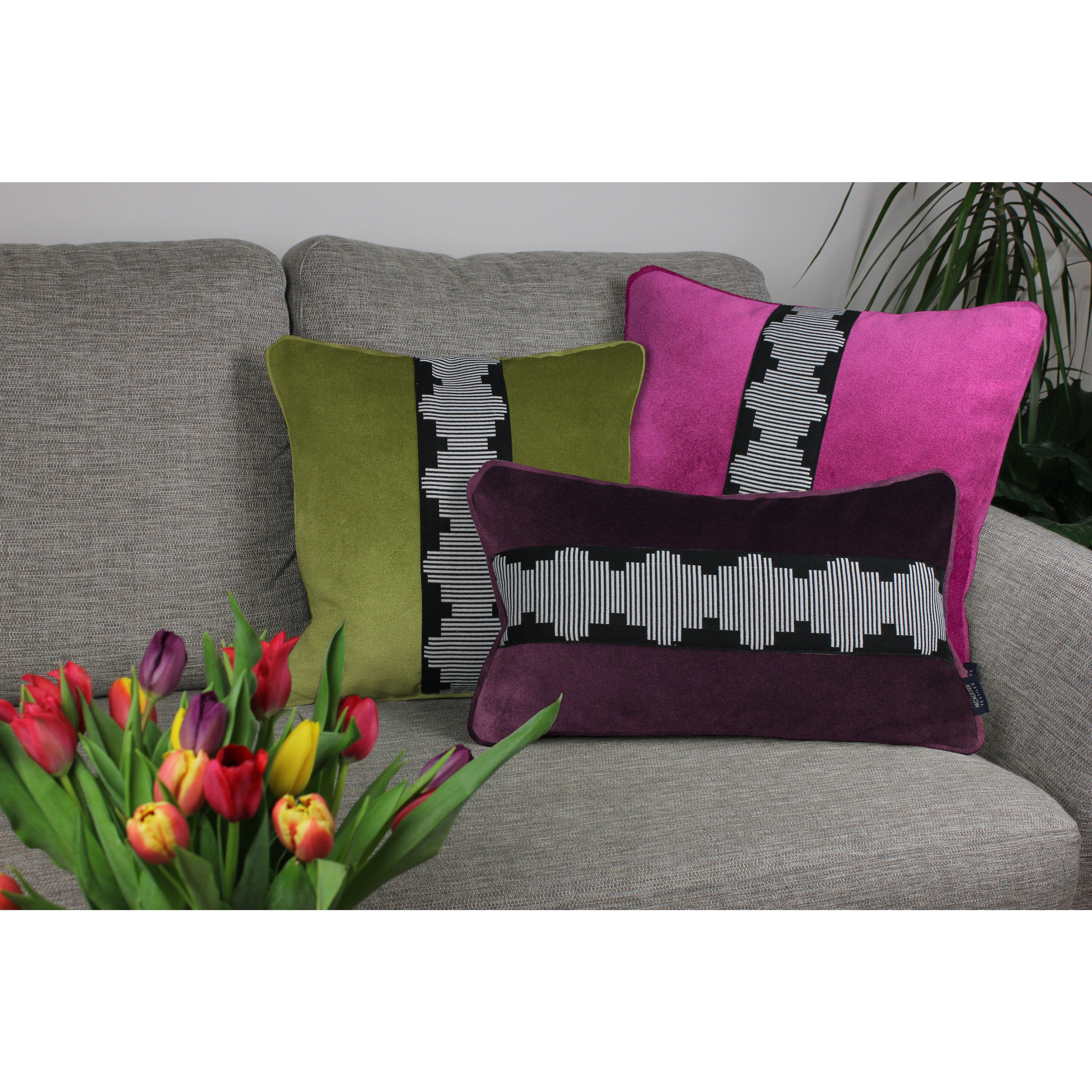 McAlister Textiles Maya Striped Fuchsia Pink Velvet Cushion Cushions and Covers 