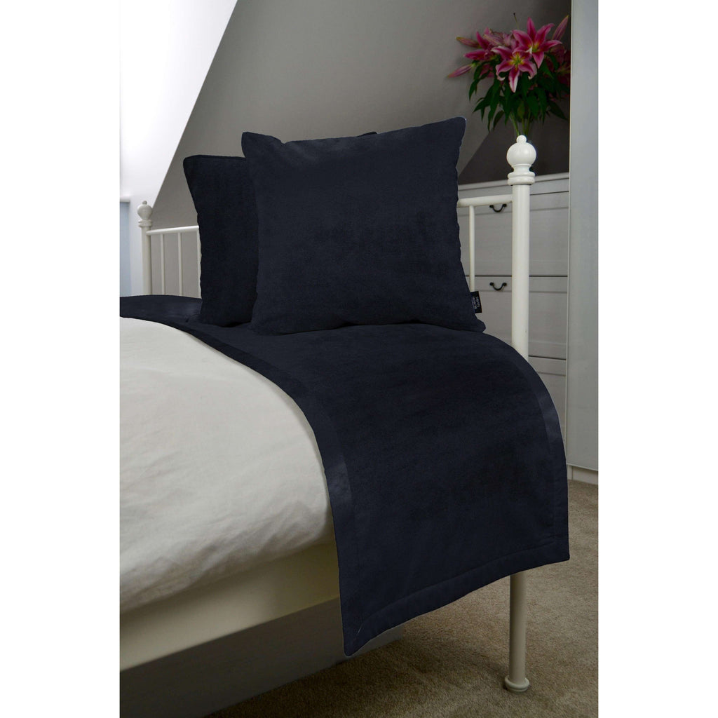 McAlister Textiles Matt Black Velvet Bedding Set Bedding Set Runner (50x240cm) + 2x Cushion Covers 