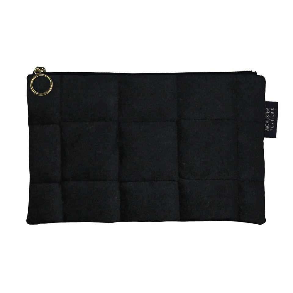 McAlister Textiles Square Pattern Black Velvet Makeup Bag - Large Clutch Bag 