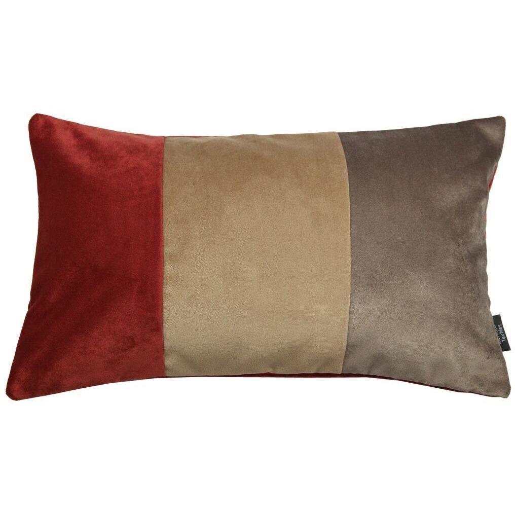 McAlister Textiles 3 Colour Patchwork Velvet Brown, Gold + Red Pillow Pillow Cover Only 50cm x 30cm 