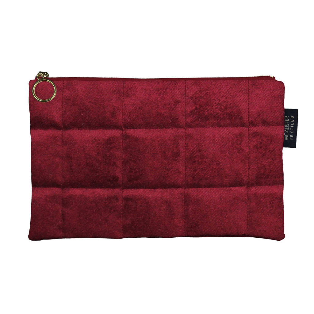 McAlister Textiles Square Pattern Red Velvet Makeup Bag - Large Clutch Bag 