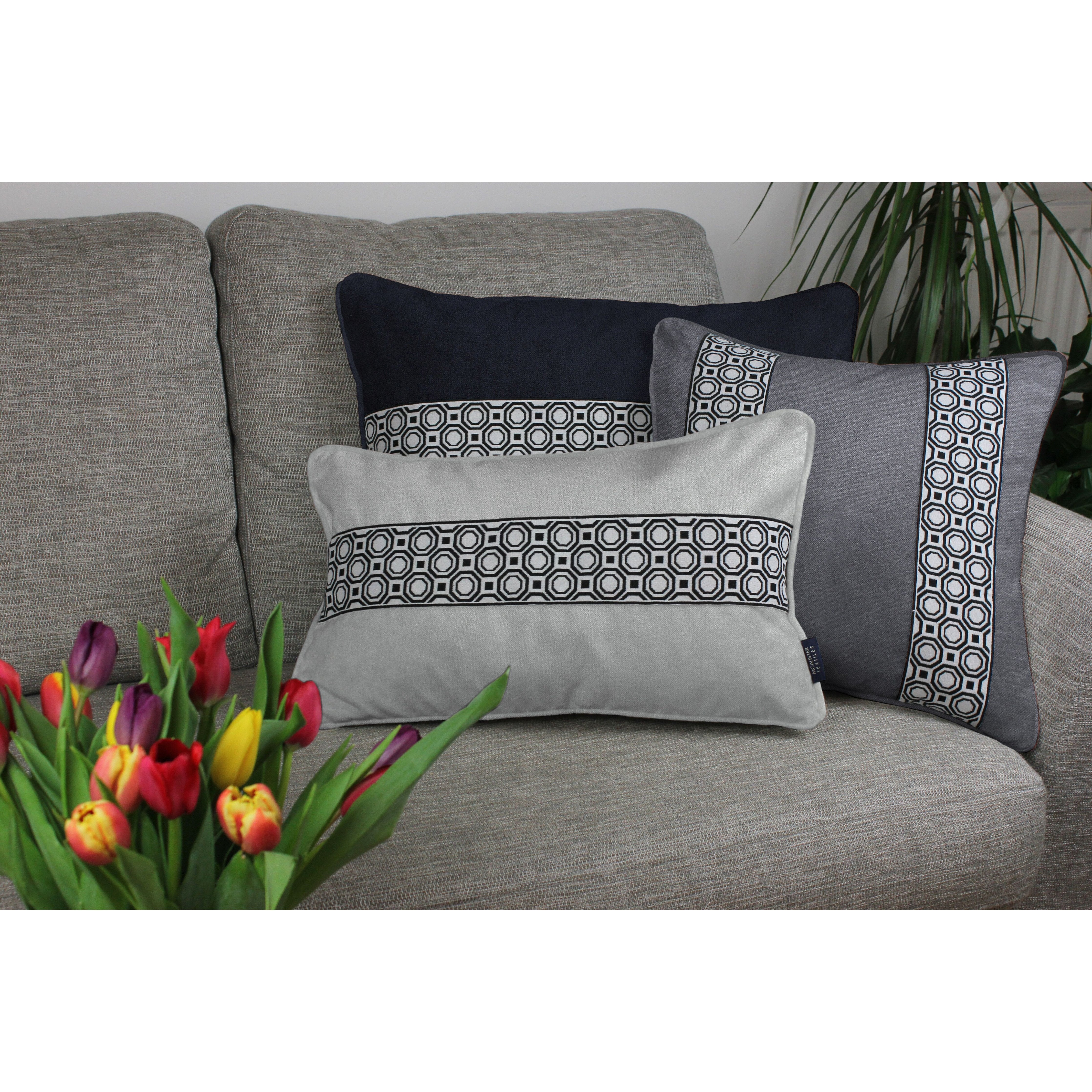 McAlister Textiles Cancun Striped Charcoal Grey Velvet Cushion Cushions and Covers 