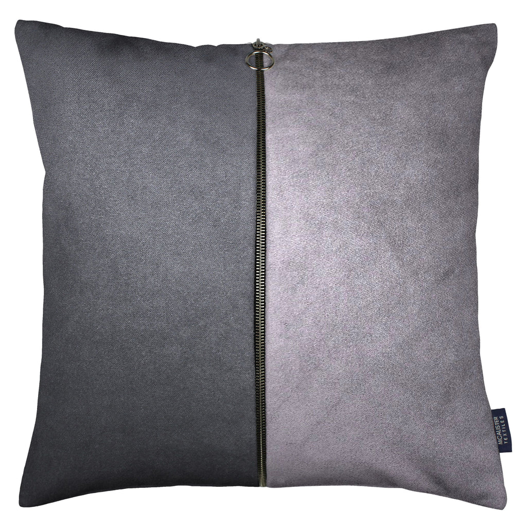 McAlister Textiles Decorative Zip Silver + Grey Velvet Cushion Cushions and Covers Cover Only 43cm x 43cm 