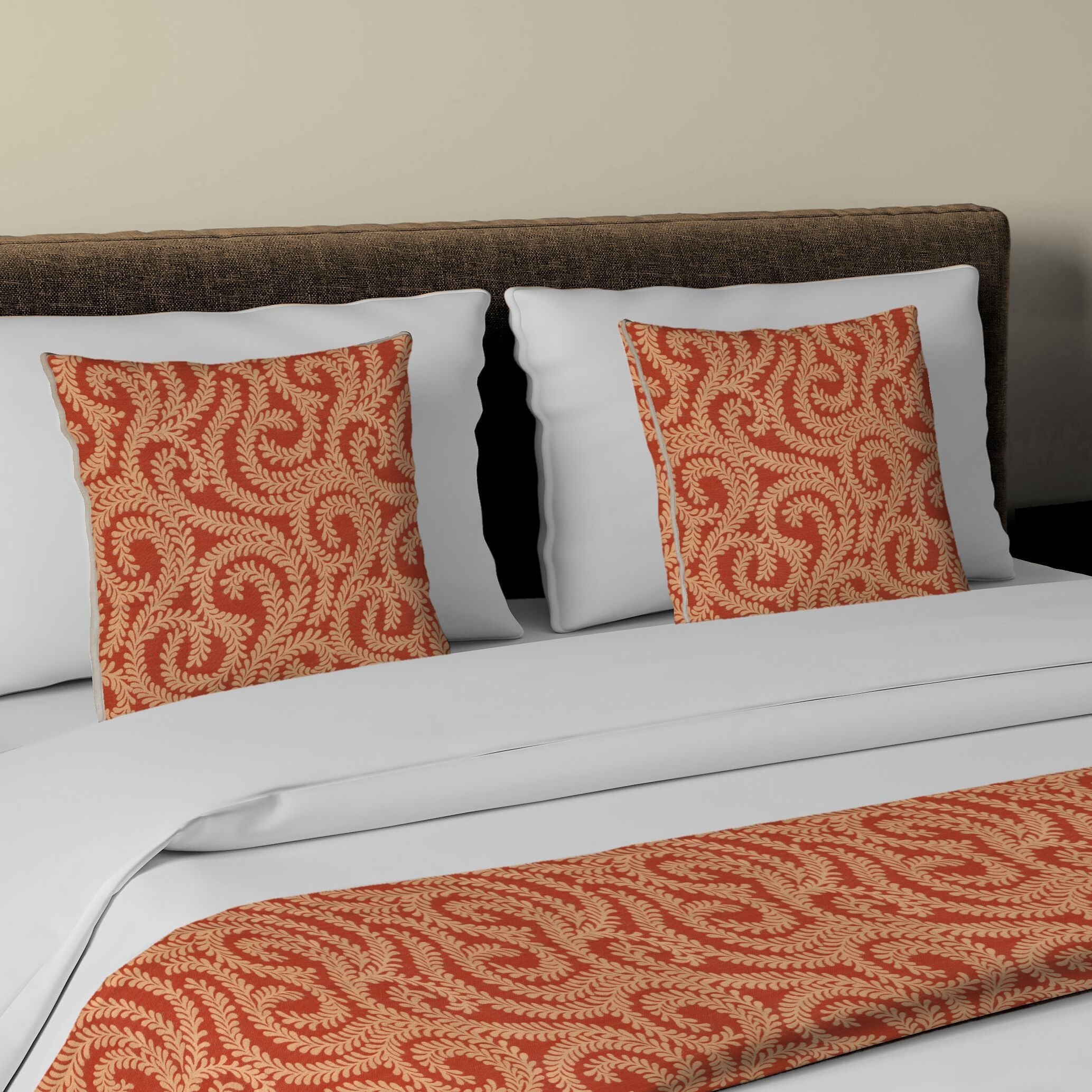 McAlister Textiles Little Leaf Burnt Orange Bedding Set Bedding Set Runner (50x240cm) + 2x Cushion Covers 