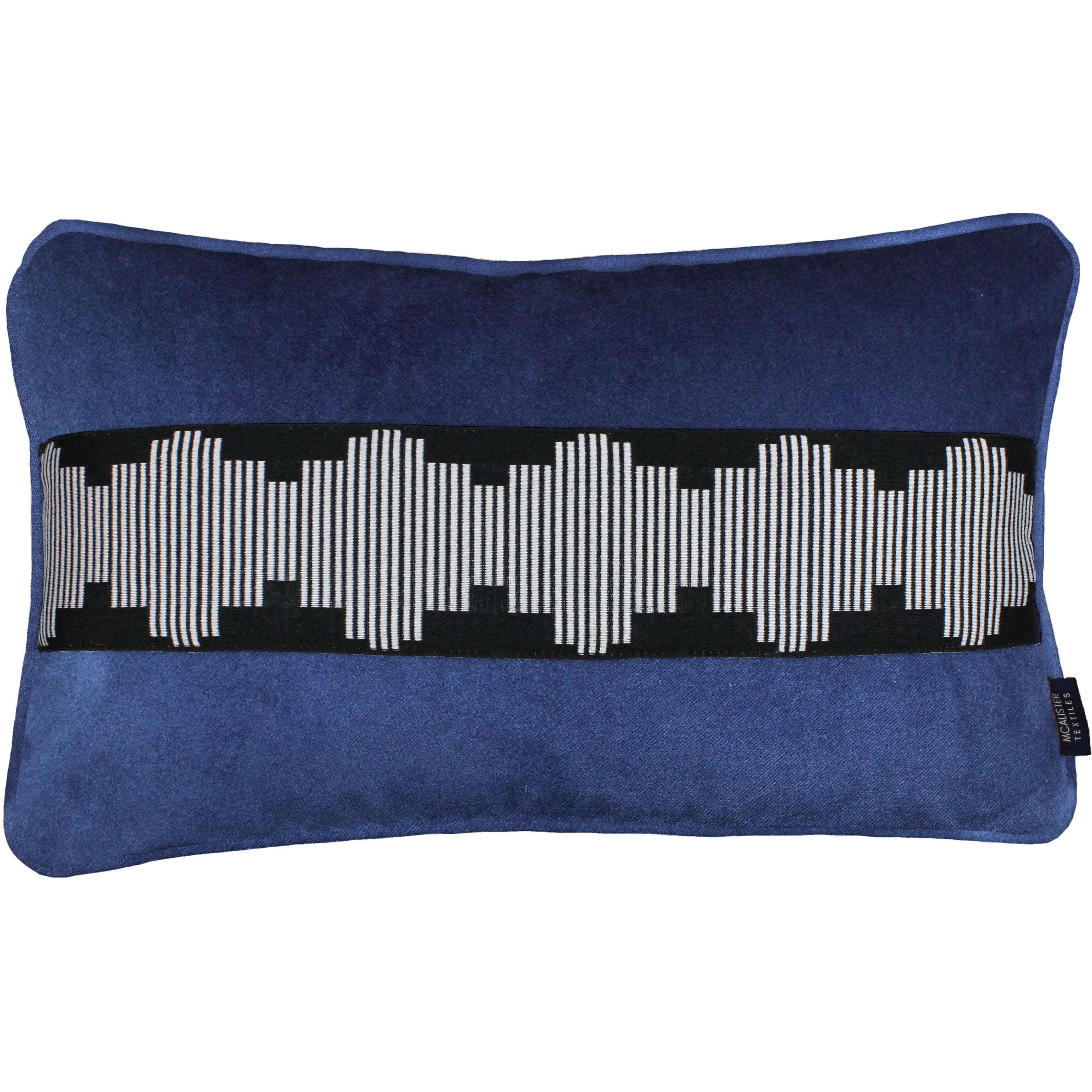 McAlister Textiles Maya Striped Navy Blue Velvet Pillow Pillow Cover Only 50cm x 30cm 